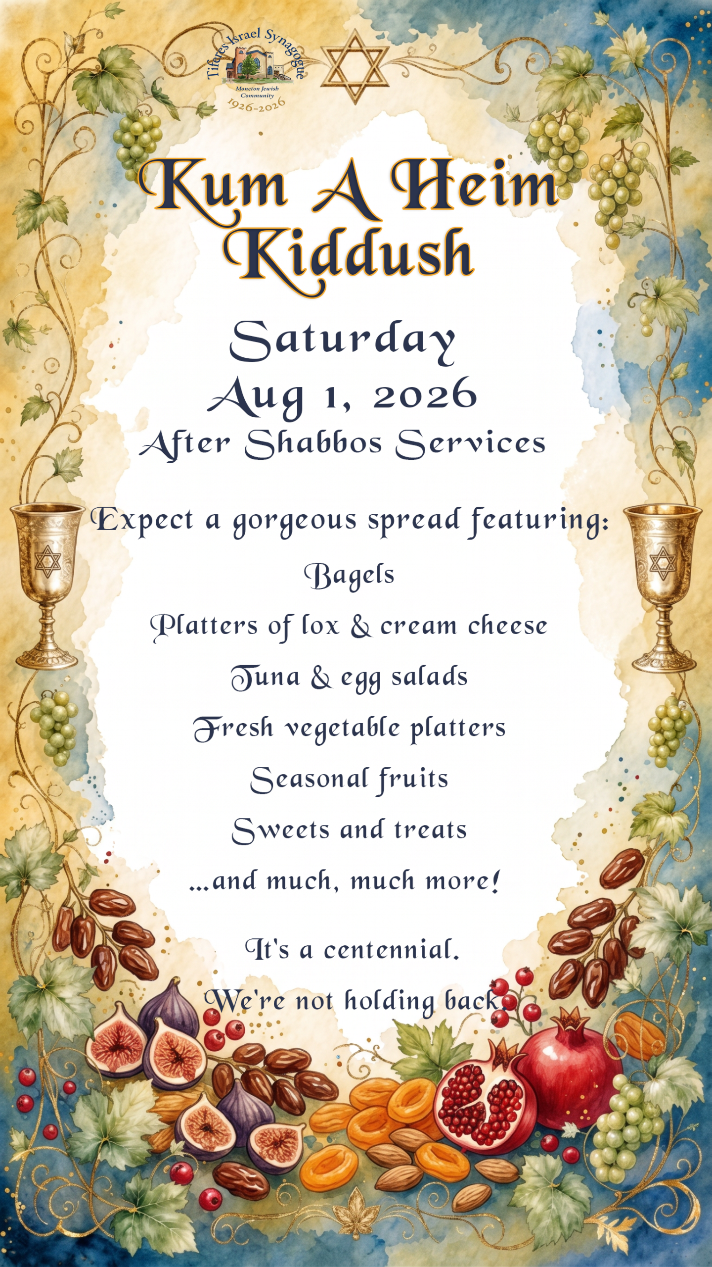 Kum A Heim Kiddush Sat Aug 1-