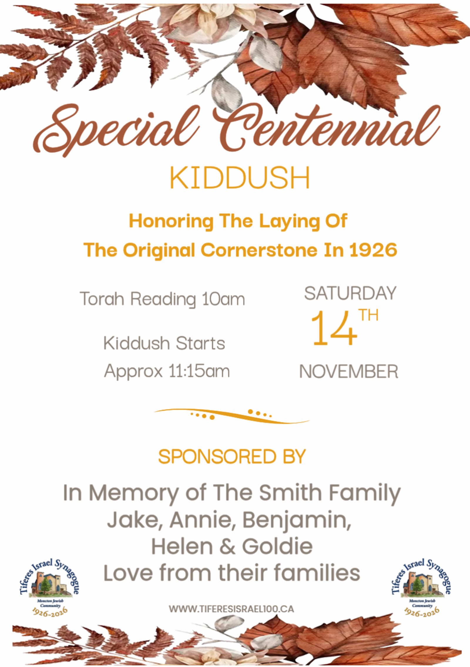 Nov Kiddush - 14th - Cornerstone